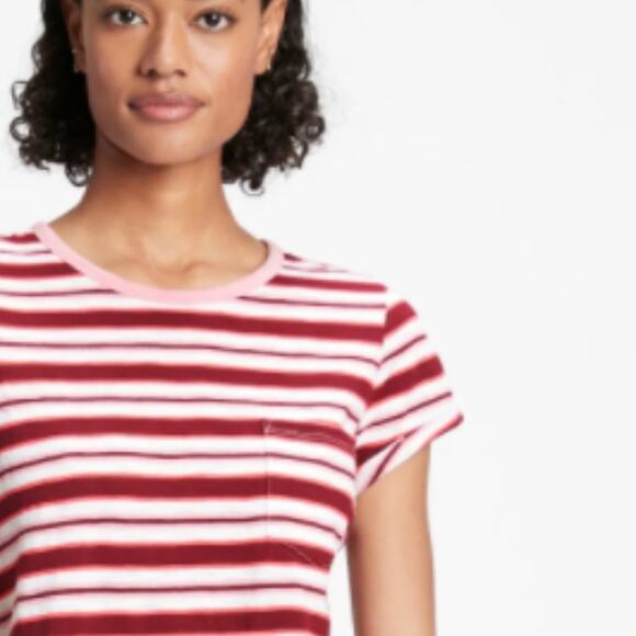 GAP Factory Burgundy Pink Stripe Pocket T-Shirt Dress - Picture 2 of 13